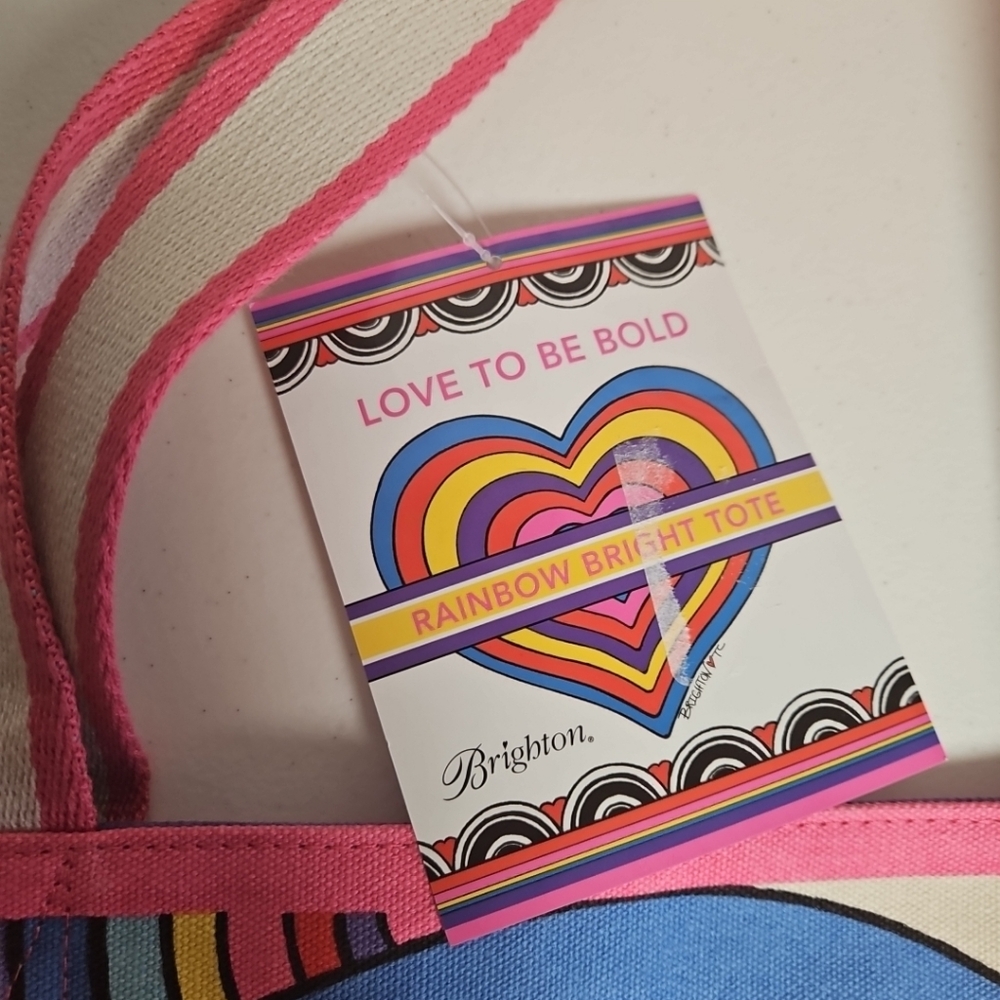 Brighton Rainbow Bright "Love To Be Bold" Large Canvas Tote NWT Bag - Picture 2 of 8